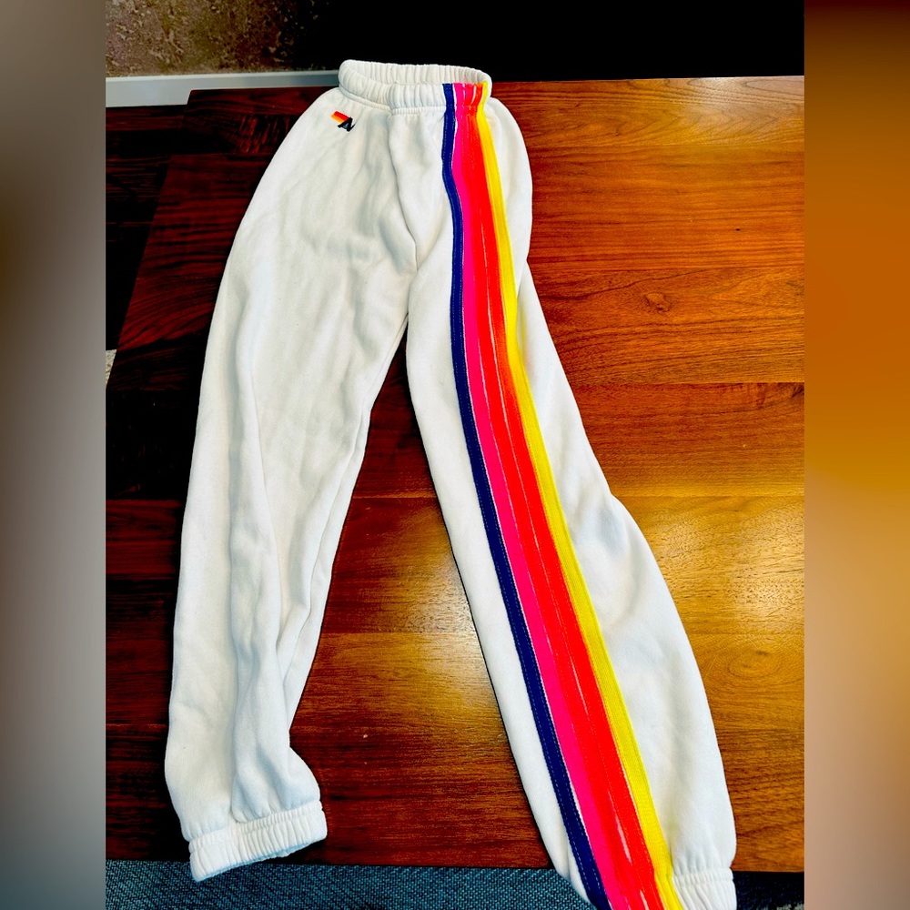 SOLD - Aviator Nation White Neon Stripe Sweats